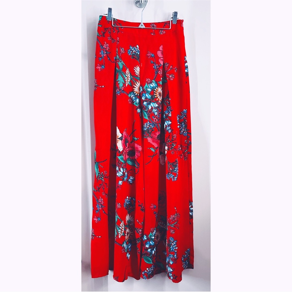 Red Floral Wide Leg Palazzo Pant